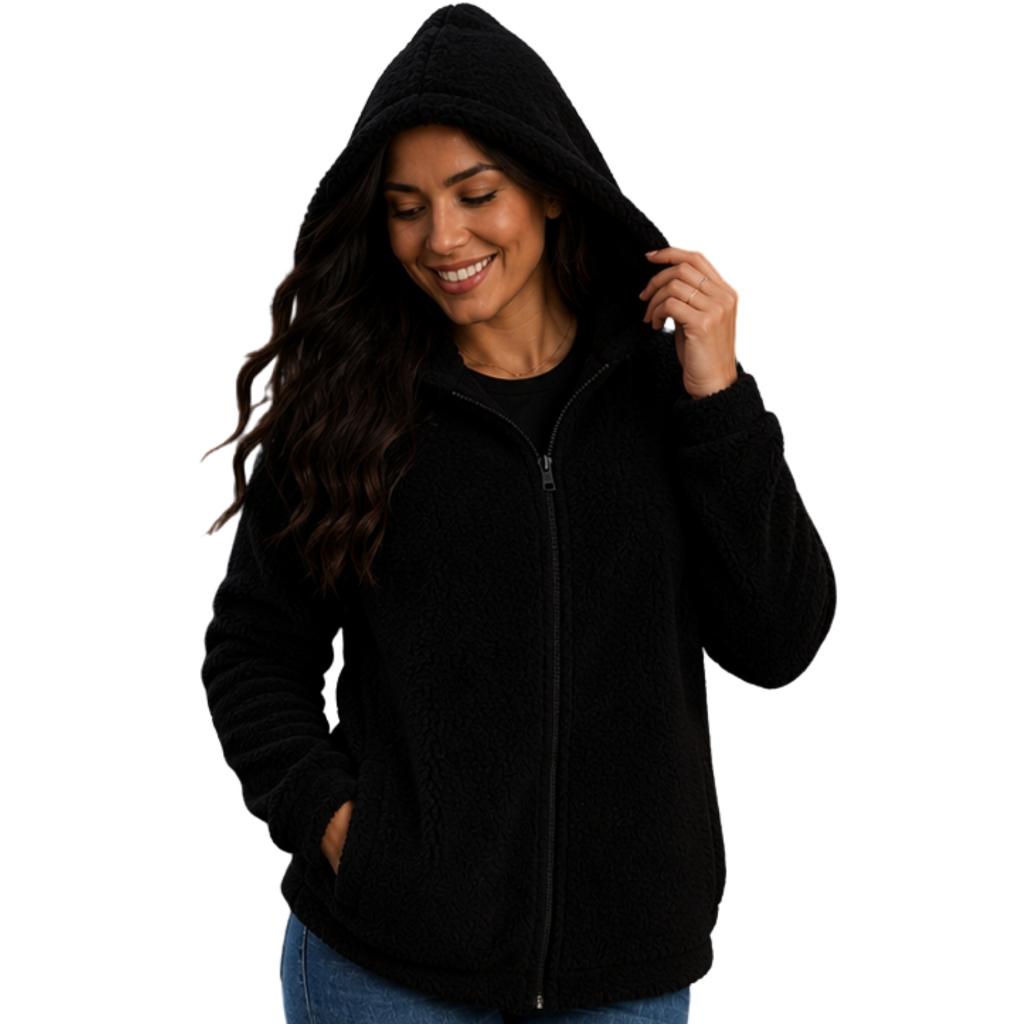Casaco Teddy Soft Feminino Peluciado Quentinho Com Capuz E Zíper 2925.C1