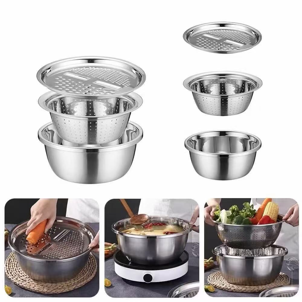Tigela 3 em 1 Ralador Fatiador Bacia Escorredor Legumes Queijo Manual Cozinha Pratica--1742