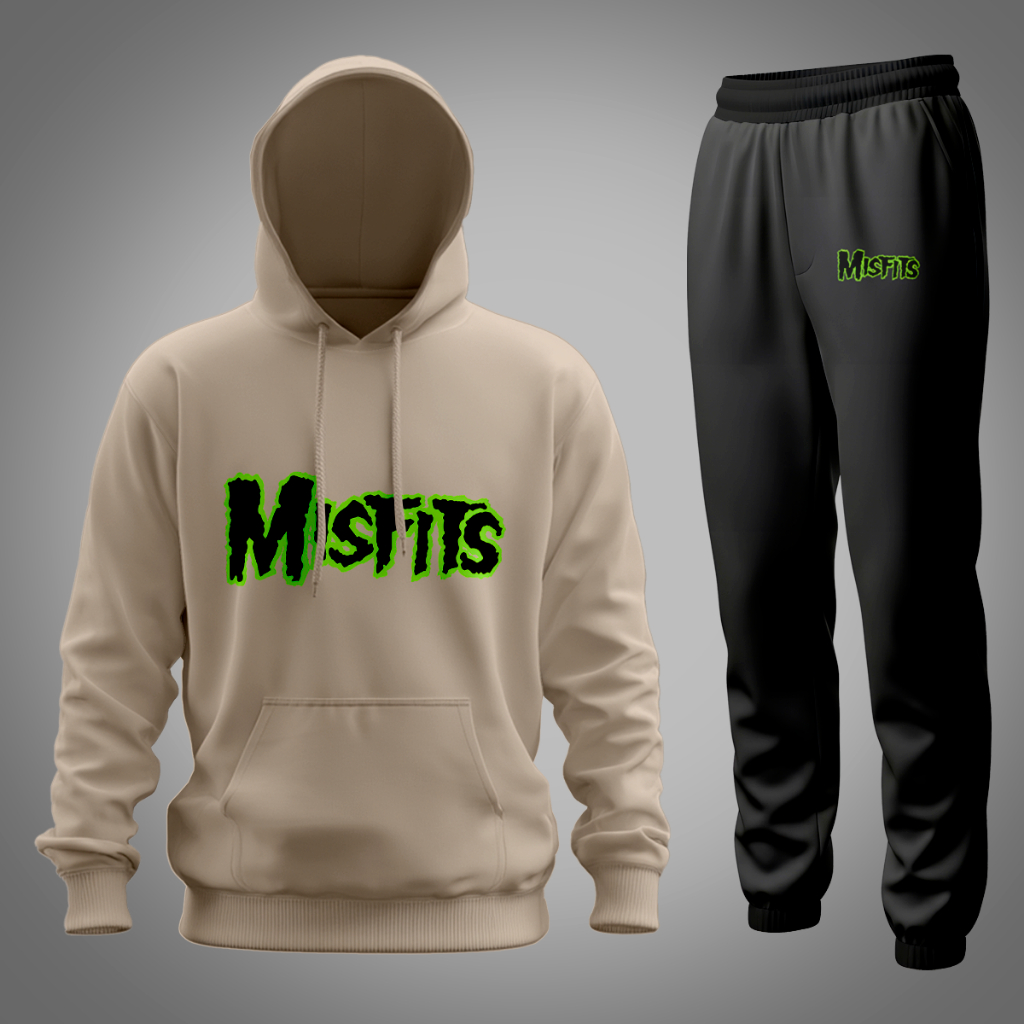 Conjunto Moletom Canguru Com Bolso + Calça Moletom Confortável Estampa Misfits Crimson Ghost Banda
