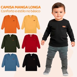 Kit 3 ou 5 Camisetas Manga Longa Infantil Bebê Menino Básica Lisa Casual Manga Comprida 1…