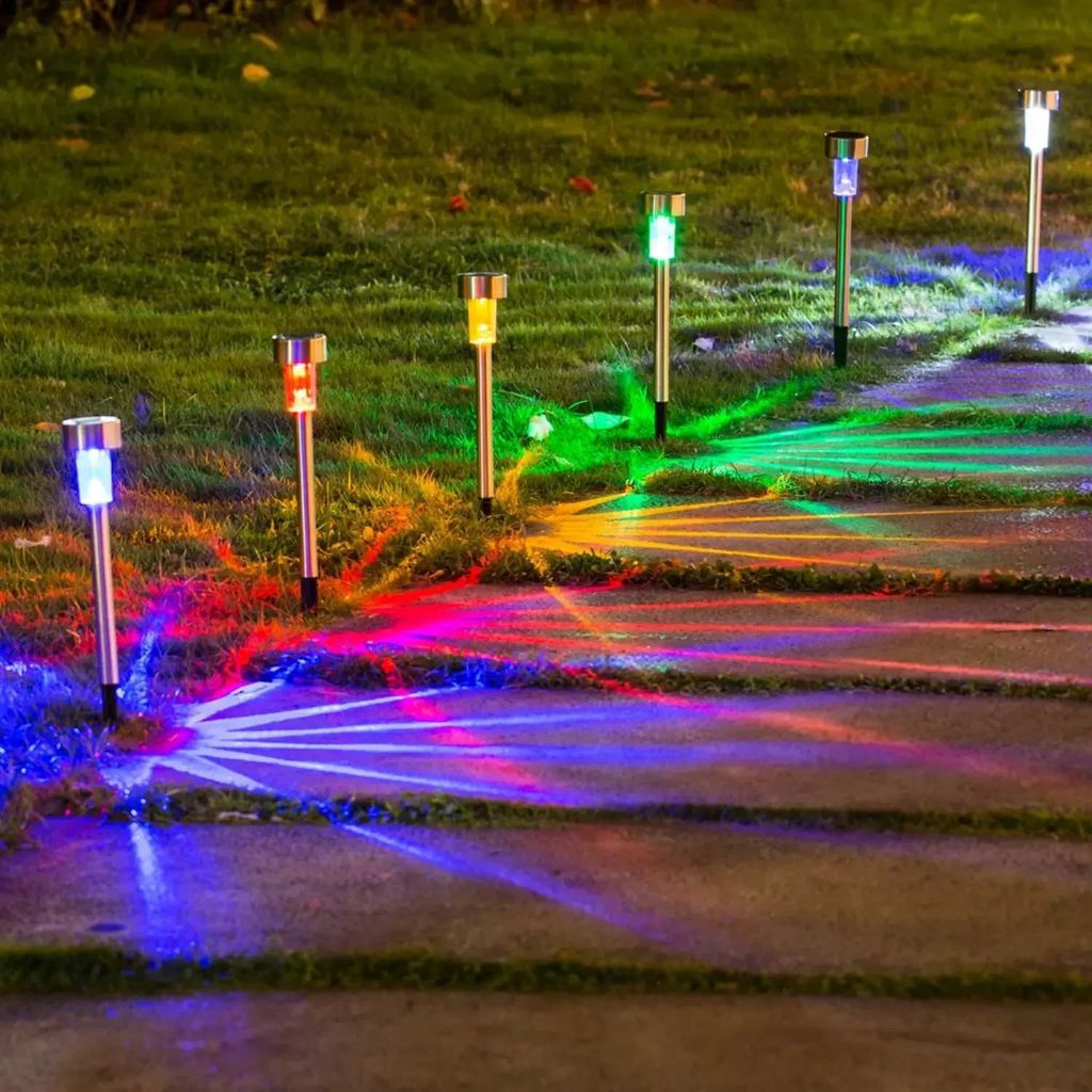 10 luzes led solares de aço para jardim externo/arranjo de estrutura de luz colorida