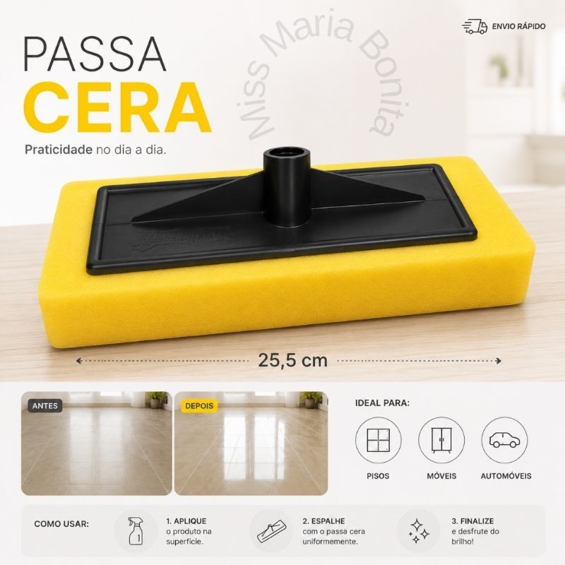 Rodo Passa Cera Espuma Macia Carros Piso Frio Porcelanatos Madeira Azulejos Sem Cabo - MMB