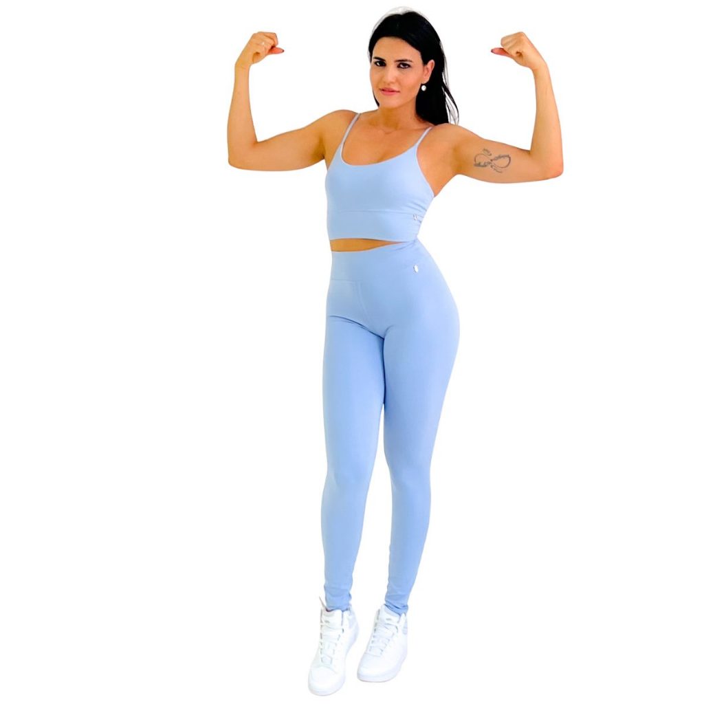 Conjunto Fitness Academia Legging Cintura alta Top Poliamida Blackout Zero transparencia