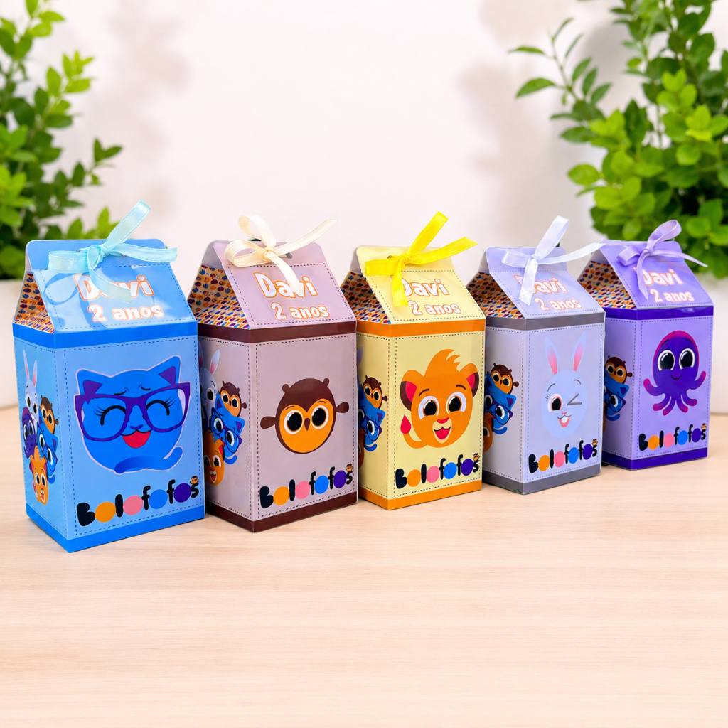 Caixa Milk Bolofofos - Personalizada com Nome e Idade + Fita Cetim - Festa infantil aniversário