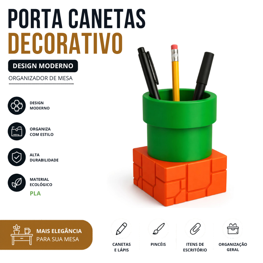Porta Caneta Cano Super Mario Presente Gamer Mesa Escritorio