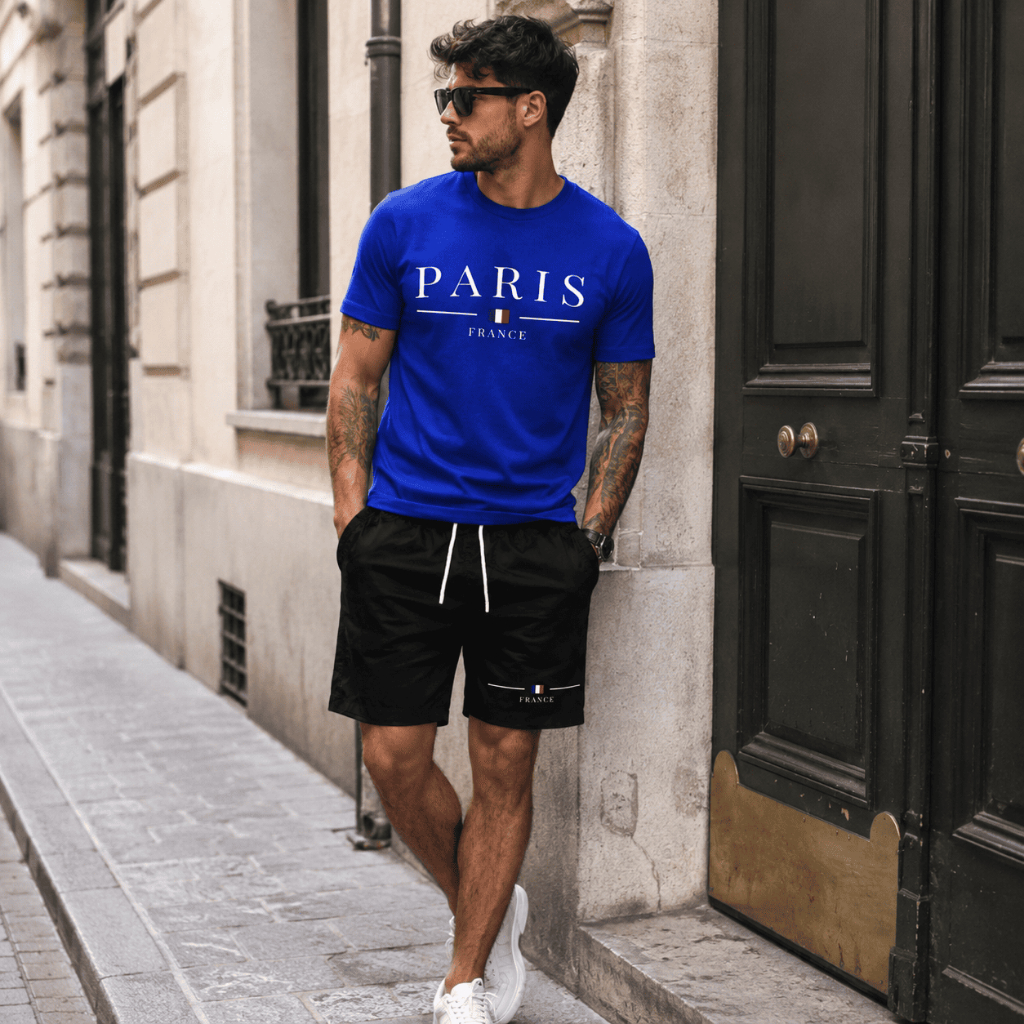 Conjunto Streetwear Masculino Camiseta e Short Tectel Estampado Camisa Paris Premium