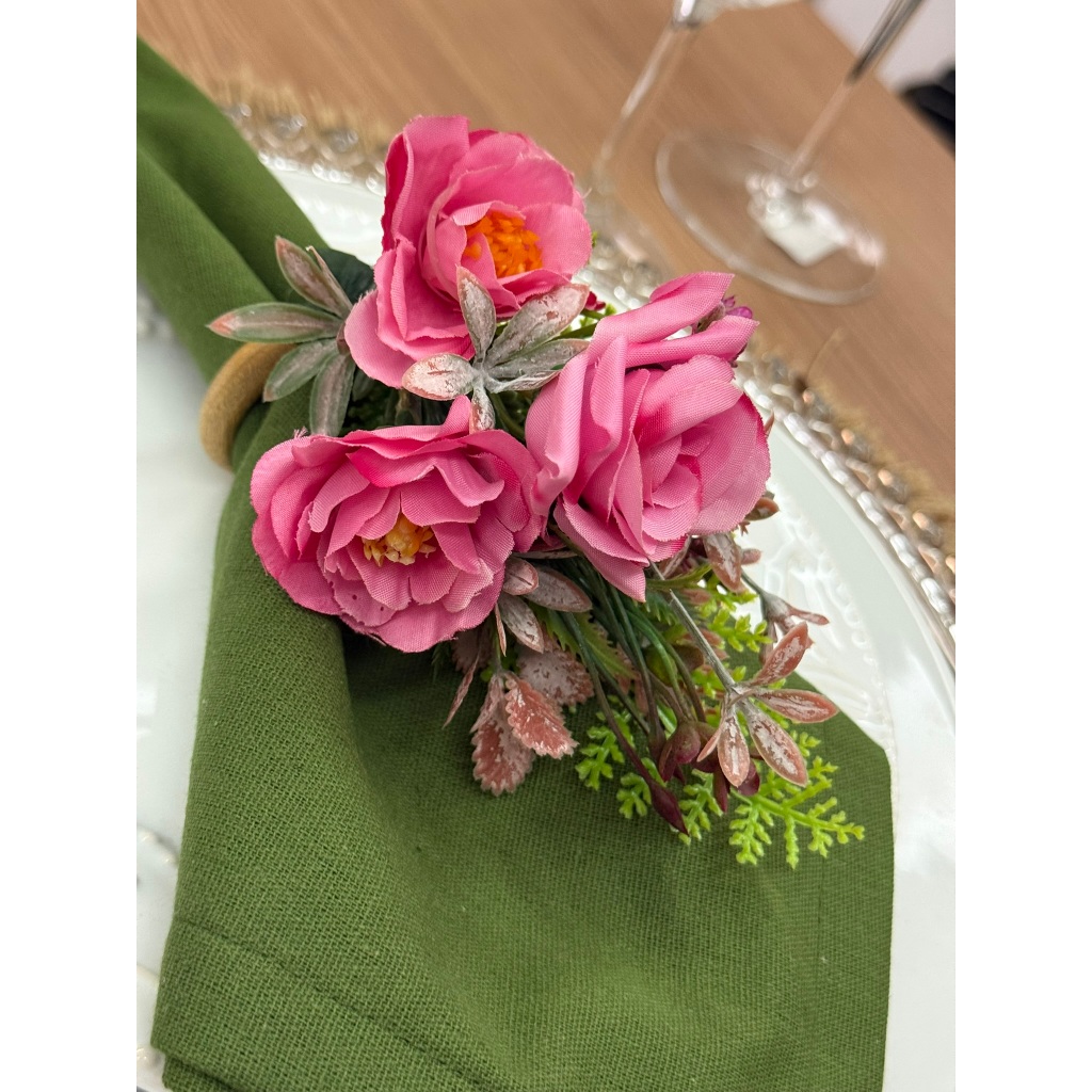 Kit Argola Para  Porta Guardanapo Bouquet Rosa Mesa Posta Luxo