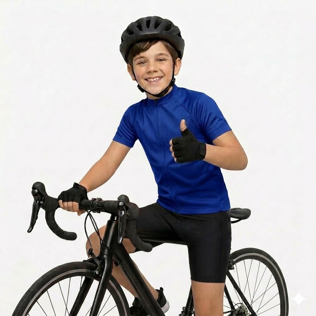 Conjunto Ciclismo Infantil Kit Camiseta e Bermuda Proteção UV MTB Secagem Rápida Menino
