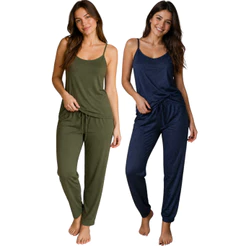 Kit 4 Peças Pijama Feminino Longo Calça + Regatinha De Malha Soft Confortável Mácio Básico Moda Blogueirinha