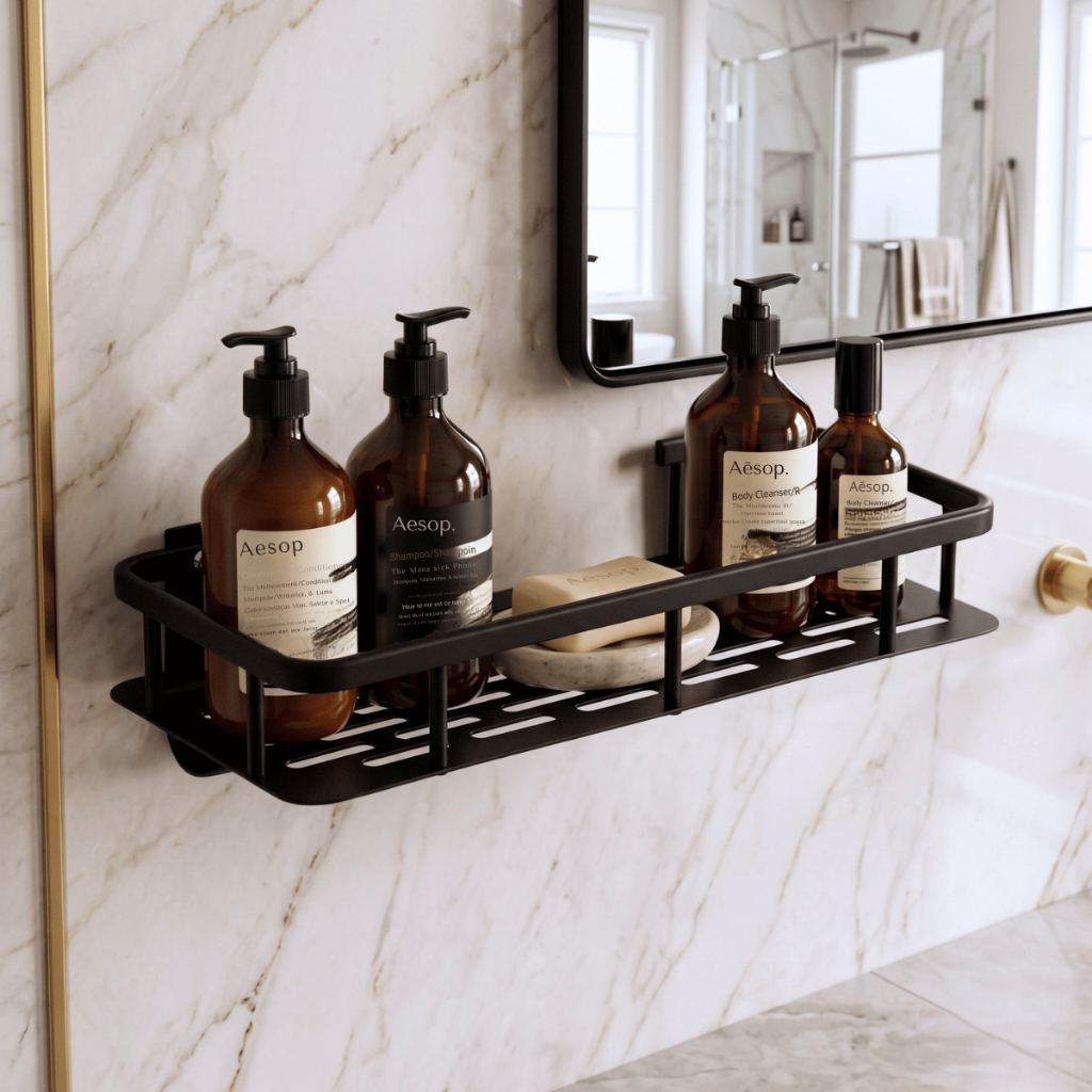 Prateleira de Metal Para Banheiro Cozinha Quarto Suporte Shampoo com Fita Adesiva Sem furos