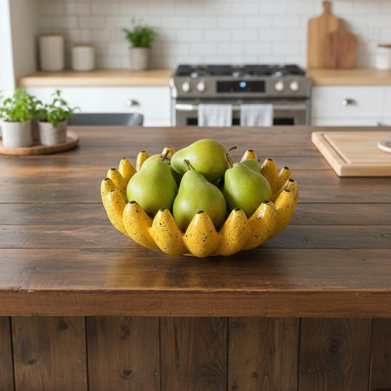 Fruteira Formato de banana em Cerâmica Decorativa Grande Centro de Mesa
