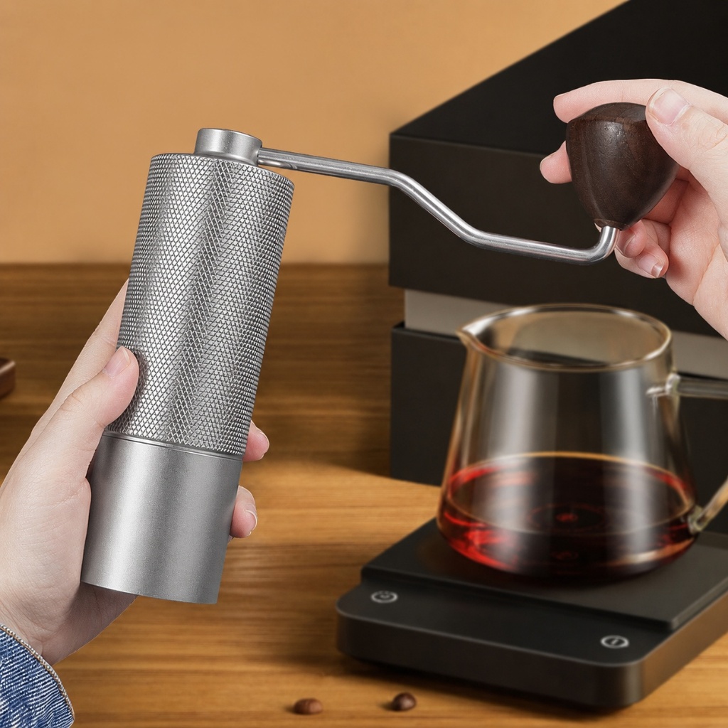 Moedor Café Manual CNC Aço Inox 420 Ajuste Preciso Multi Níveis Portátil Premium