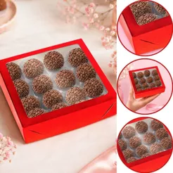 10~50 CAIXA LAMINADA C/ VISOR (16 DOCES) 4x16x16 cm VERMELHO 4685 (CHOCO)