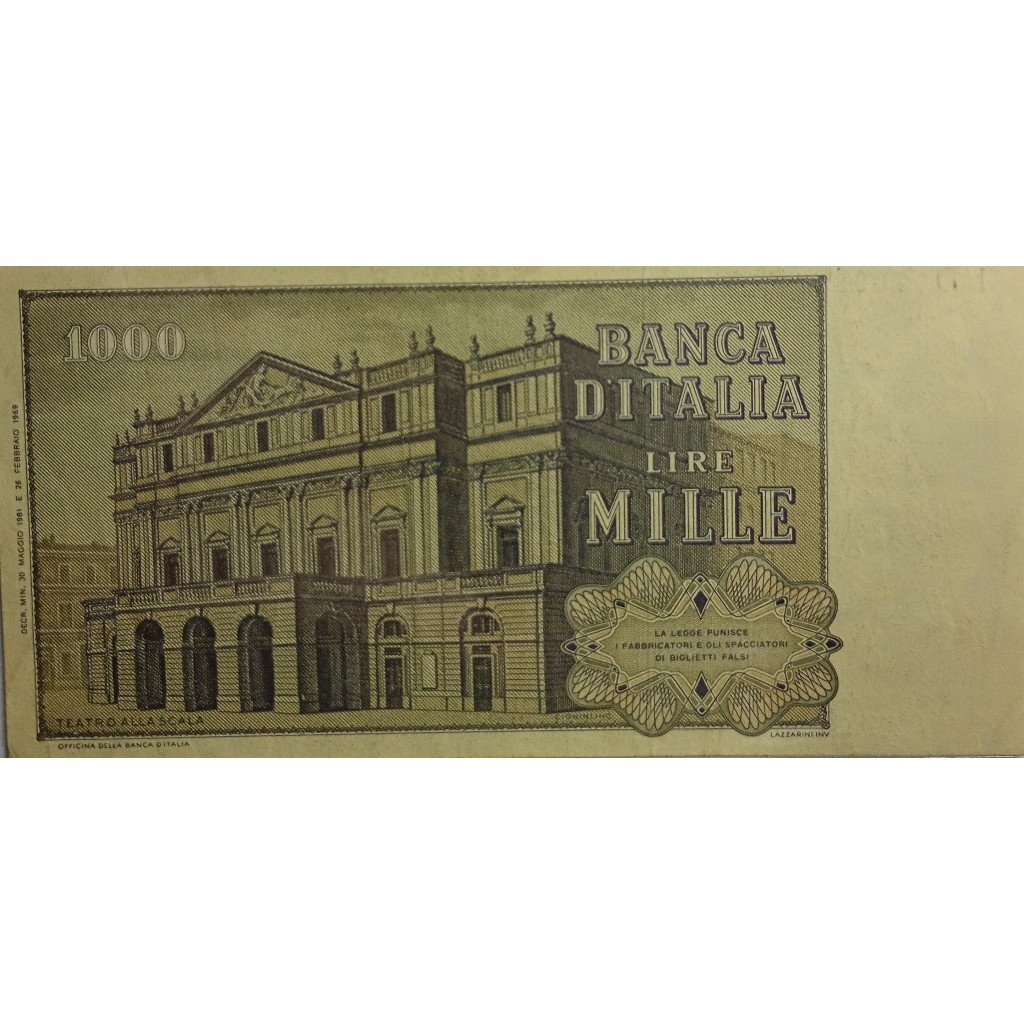 cédula 1000 liras 1969 itália mbc