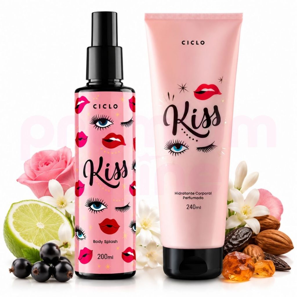 Body Splash Kiss 200ml + Creme Hidratante 240ml - Kit Kiss Ciclo Cosméticos