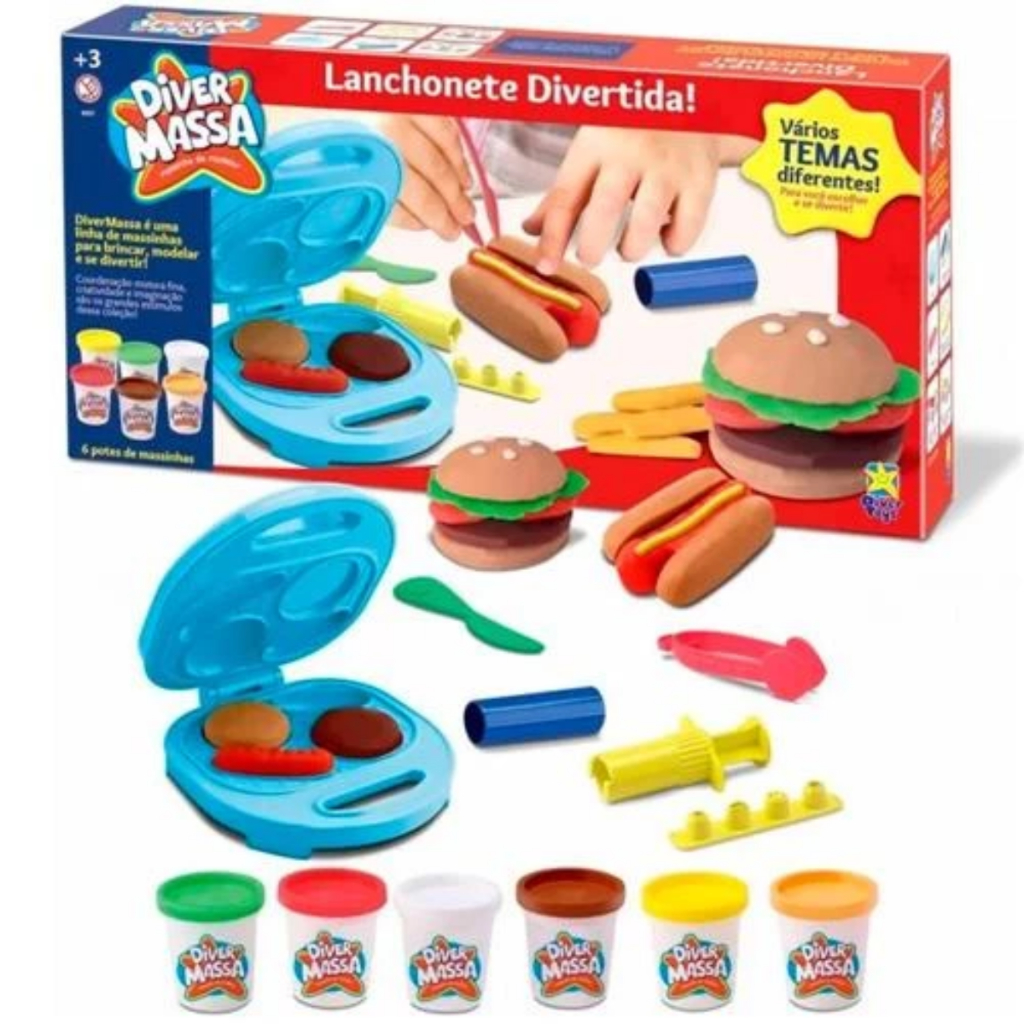 kit Massinha Lanchonete Com Moldes Divertida Brinquedo Infantil 6 Massa Modelar Colorida