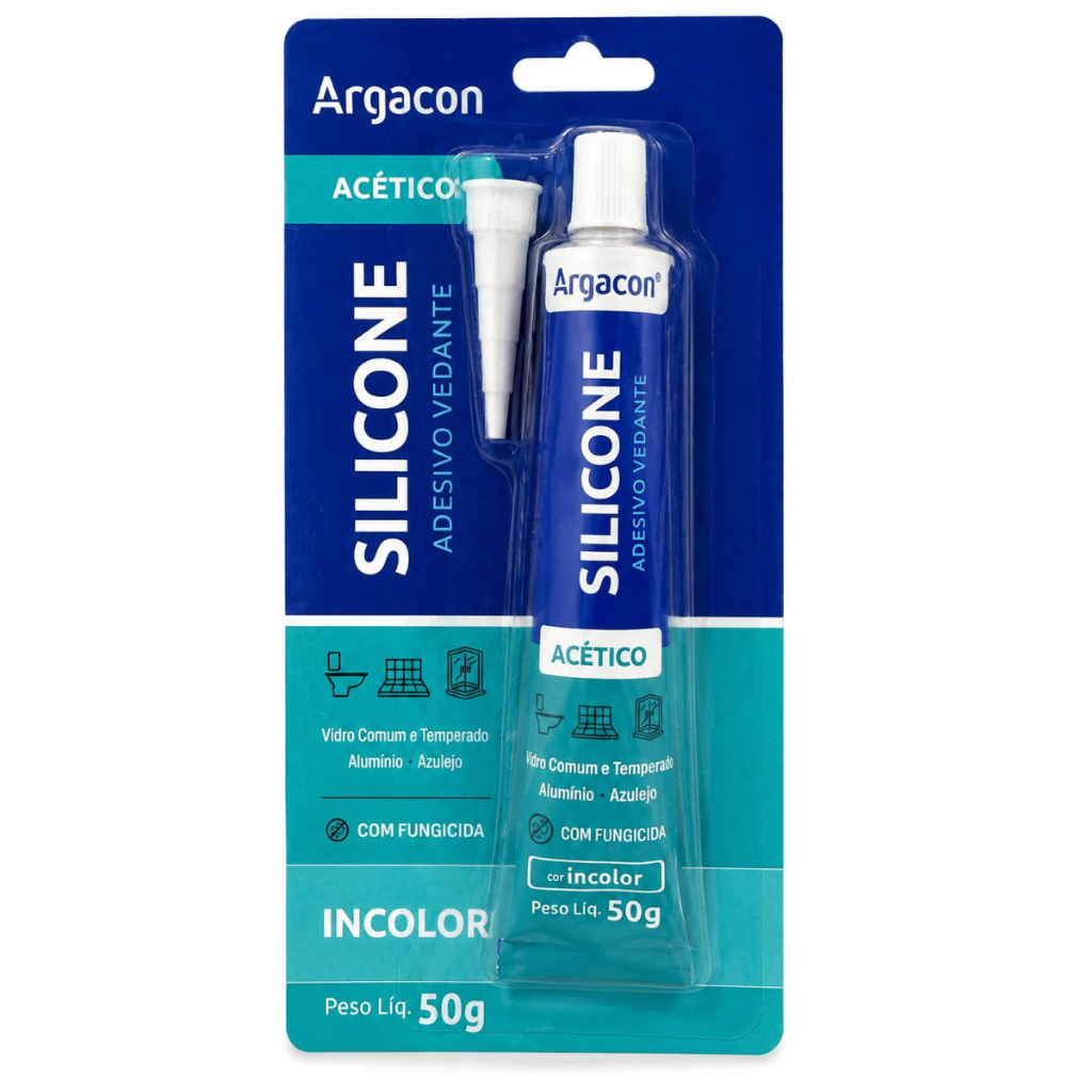 Silicone Acético Incolor 50g Vedante Com Fungicida Alta Aderência Secagem Rápida Argacon