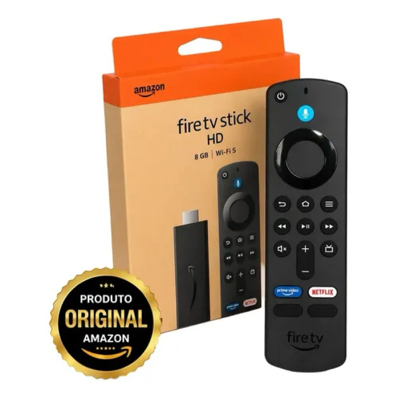 Fire TV Stick hd 8gb wifi 5 Alexa Controle de Voz Comando Cx marrao