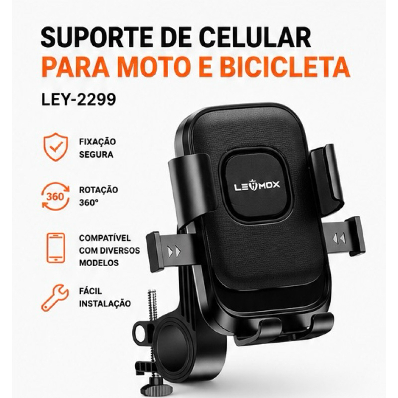 Suporte Celular Moto Bicicleta Guidão 360° Universal Ajustável Resistente Água Smartphone GPS Aplicativo Waze