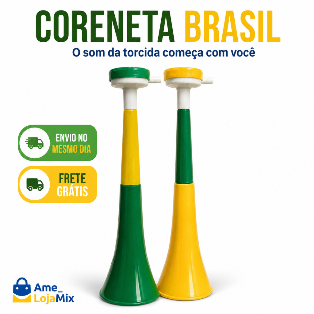 Corneta Brasil Torcida Retrátil Alta Potência Som Forte Festa Jogos Copa Verde  Amarelo  Modelo1