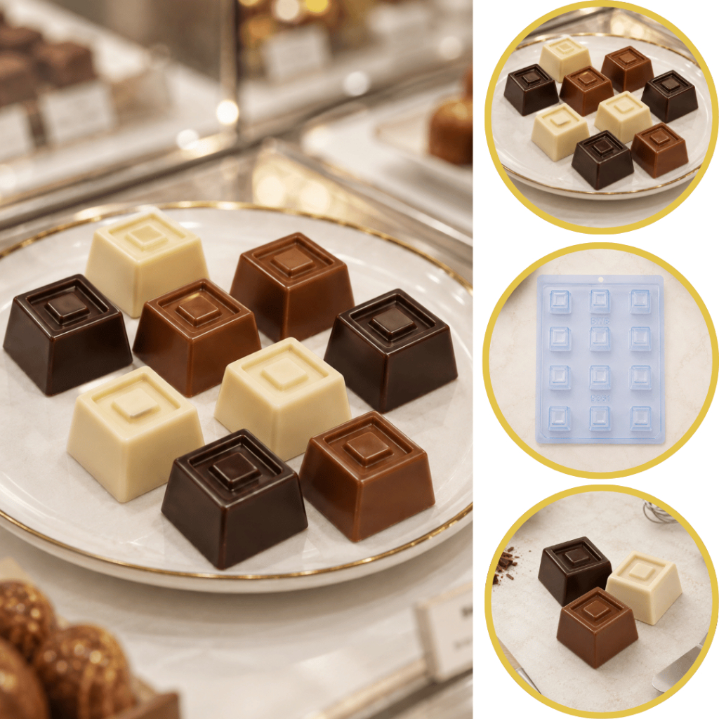 1~10 Forma Simples Bombom Geométrico Quadrado 9361 em Acetato BWB Para Doces de Chocolate (CHOCO)
