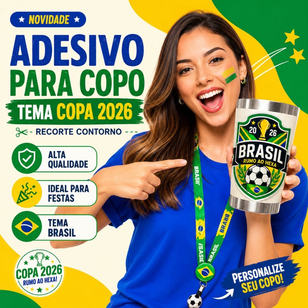 Adesivo para Copo Copa 2026 Brasil Verde e Amarelo