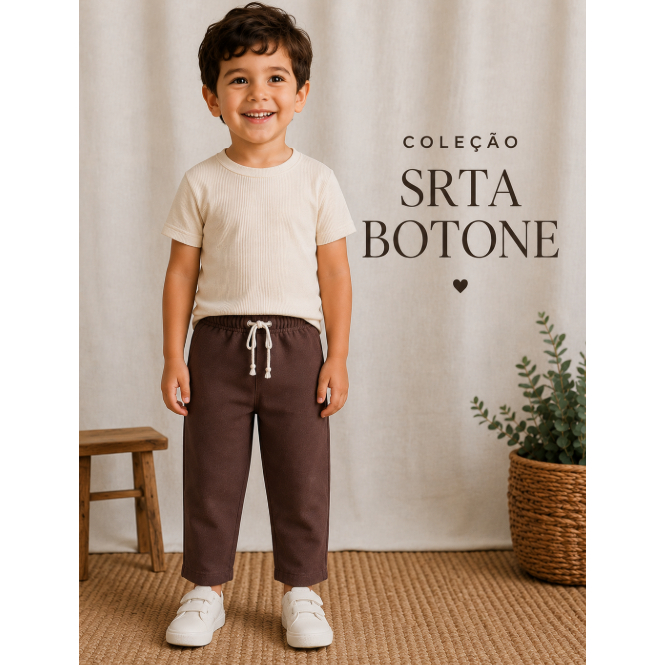 Calças infantil de linho Marrom com ajuste na cintura e modelagem confortável Moda kids