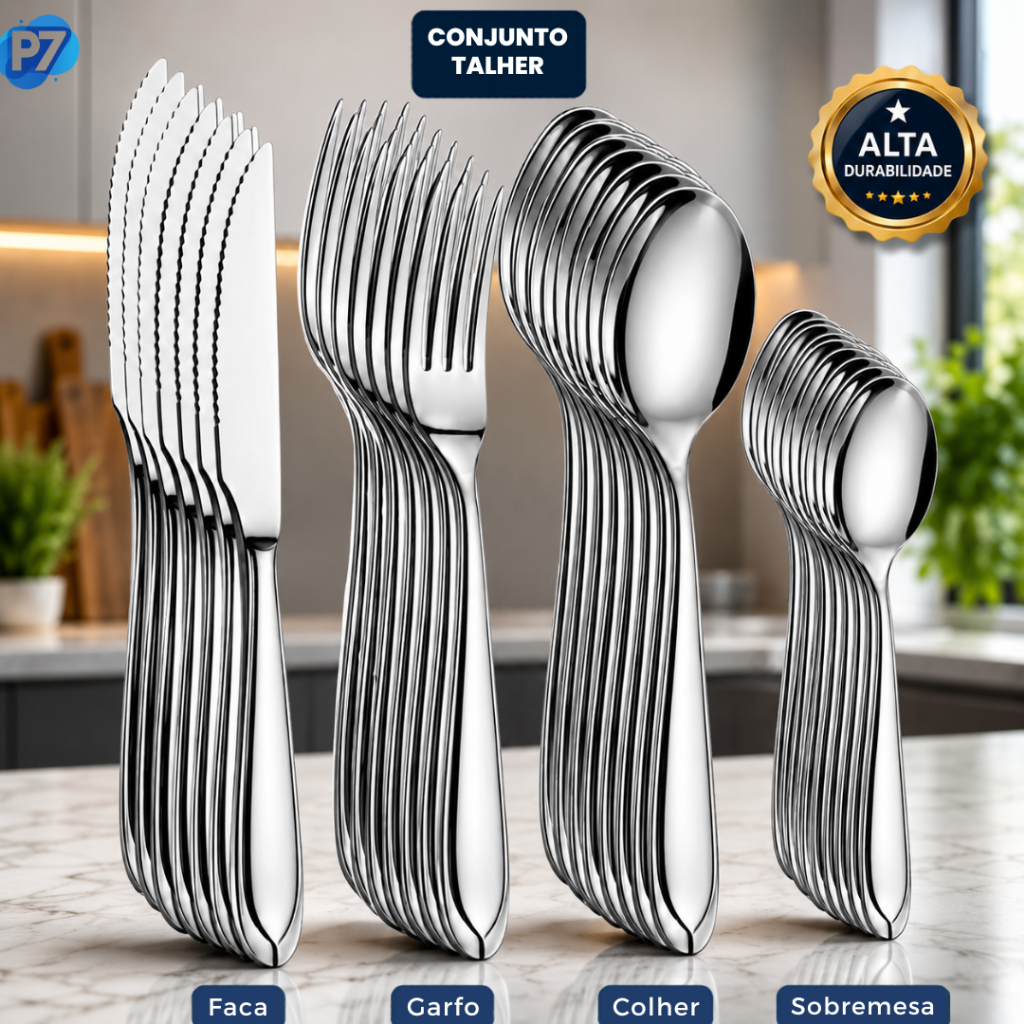 Jogo de Talhares Faqueiro Garfo Faca Colher de Sobremesa Aparelho de Jantar Inox Talheres Cozinha