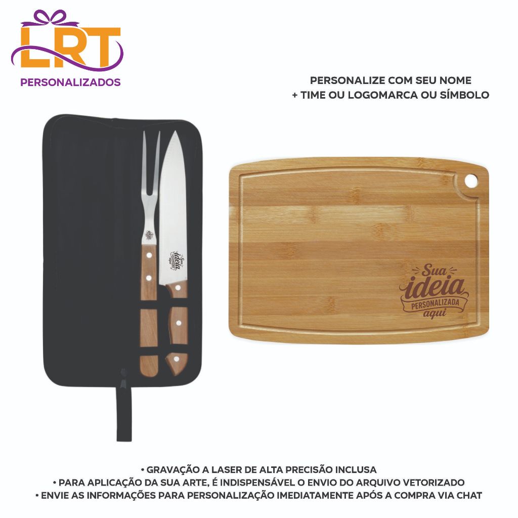 Kit Churrasco Personalizado 3 Peças + Estojo | Presente Dia dos Namorados - Padrinhos - Aniversário