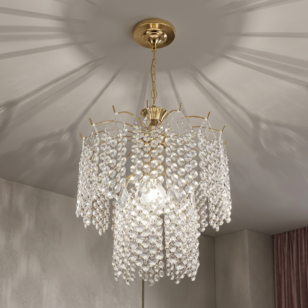 Lustre Pendente Cristal Acrílico para Sala/Quarto Dourado