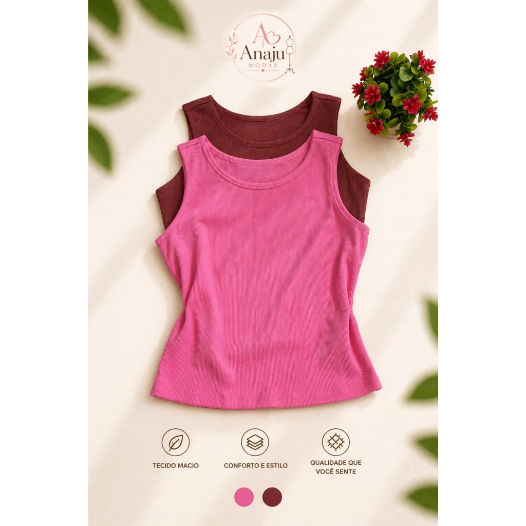 Cropped Feminino Regata Canelada Gola Redonda Básica