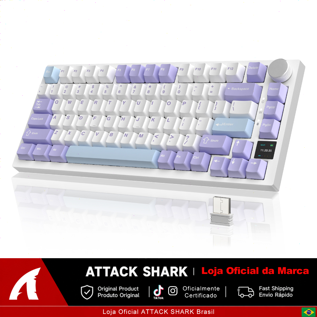 ATTACK SHARK × AJAZZ AK820 Pro Teclado Mecânico 75% Sem Fio, TFT Display, Knob, Hot-Swappable, RGB