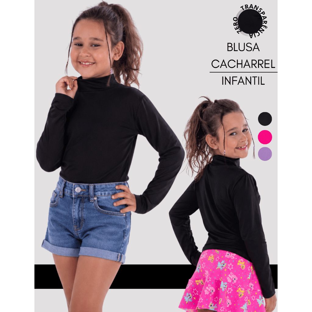 Blusa Gola Alta Manga Longa Infantil Para Meninas Moda Inverno Frio Blusa Básica Passear