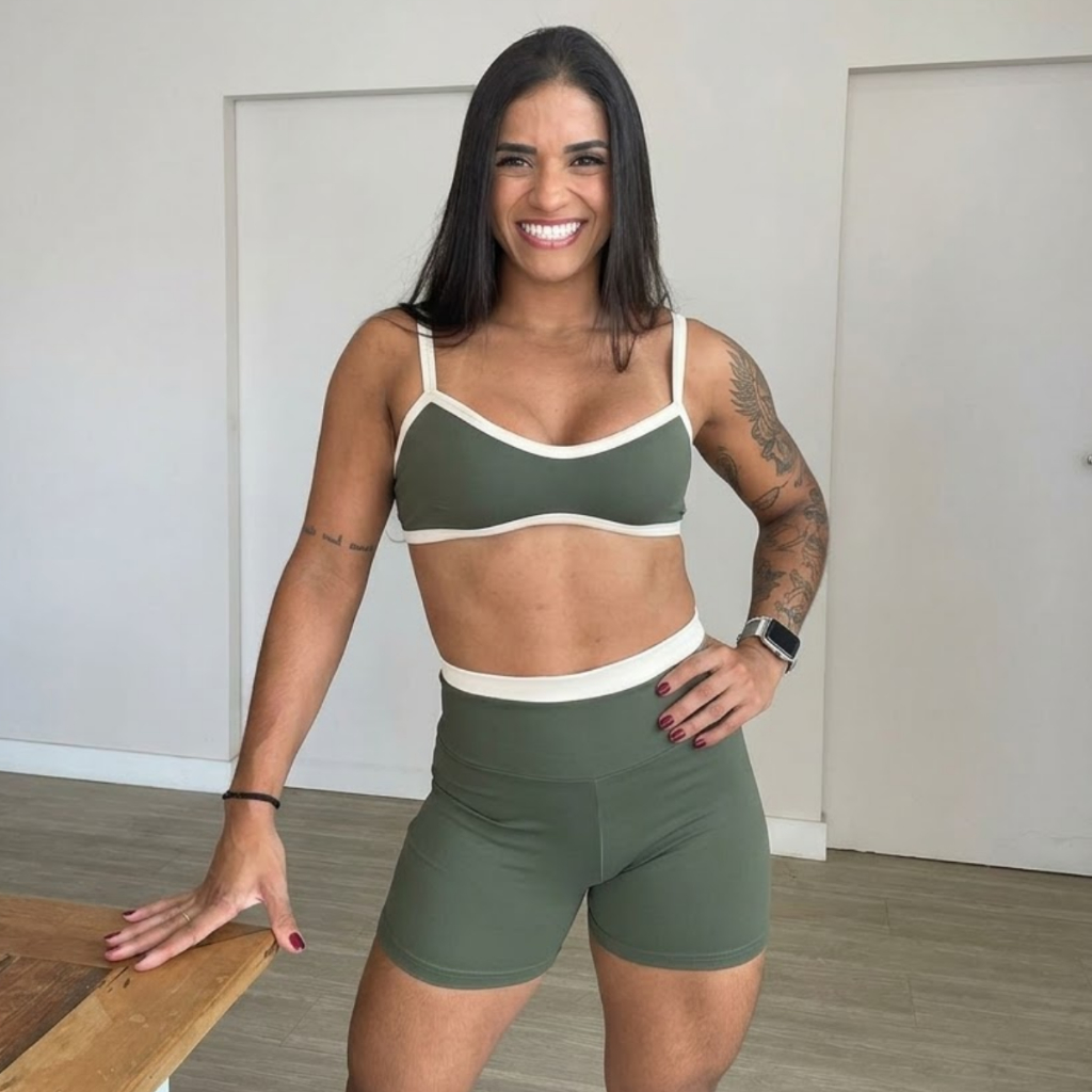 Conjunto Academia Feminino Poliamida Premium Top Fitness Short Compressão Treino