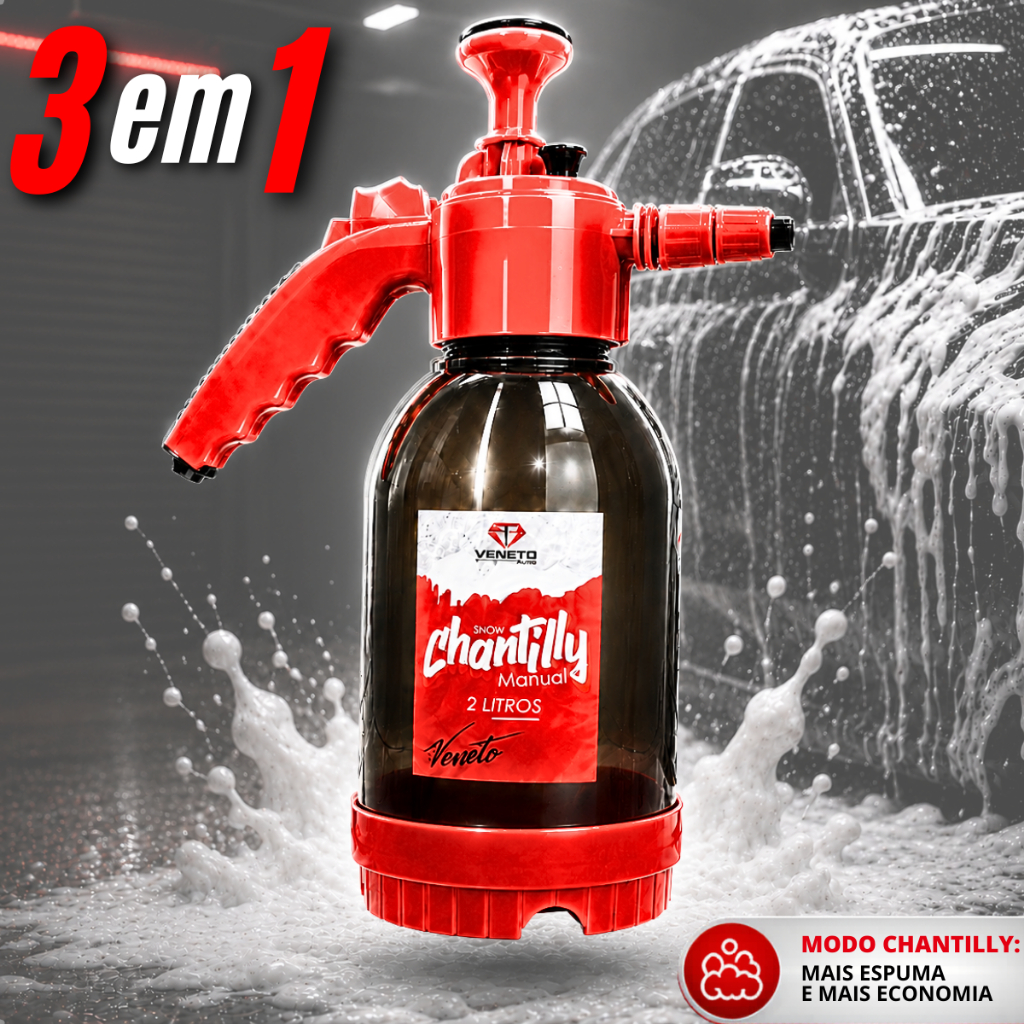 Pulverizador Snow Foam 3 Bicos Borrifador Lavagem Espuma Estética Automotiva Manual 2L Profissional Pressão Shampoozeira