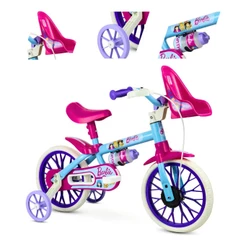 BICICLETA INFANTIL NATHOR BARBIE ARO 12 ROSA COM CESTINHA