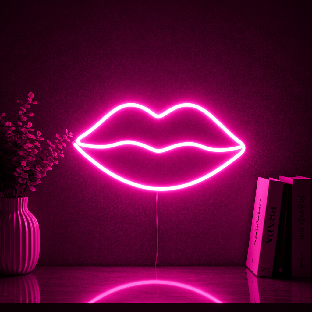 Luminária Led Neon Boca 25 Cm Bivolt Letreiro Decoração Romântica Quarto Festa Balada Luz Parede Iluminação