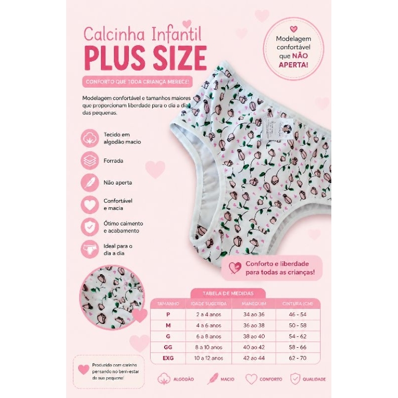 Calcinha Infantil Confort Plus em Algodão Estampas Sortidas
