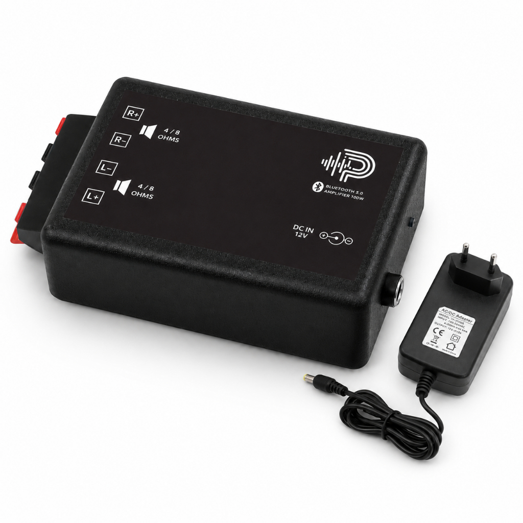 Mini Amplificador de Teto Forro Gesso Arandela 100w RMS Estéreo Bluetooth Som Ambiente Loja Fonte