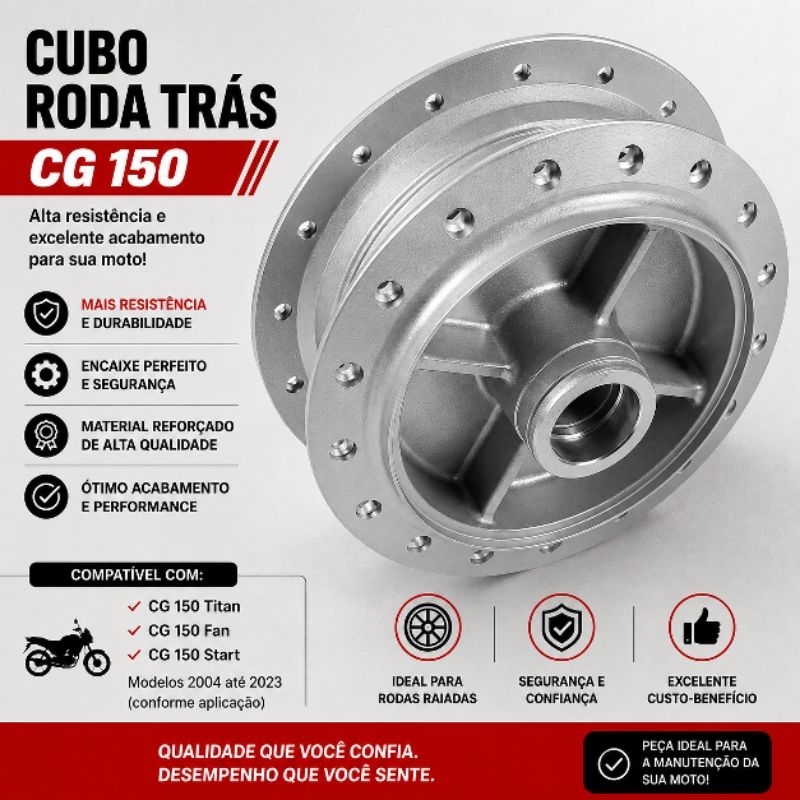 Cubo Roda Traseiro Moto Cg Fan Titan 150 160 Start 160 Qualidade Premium