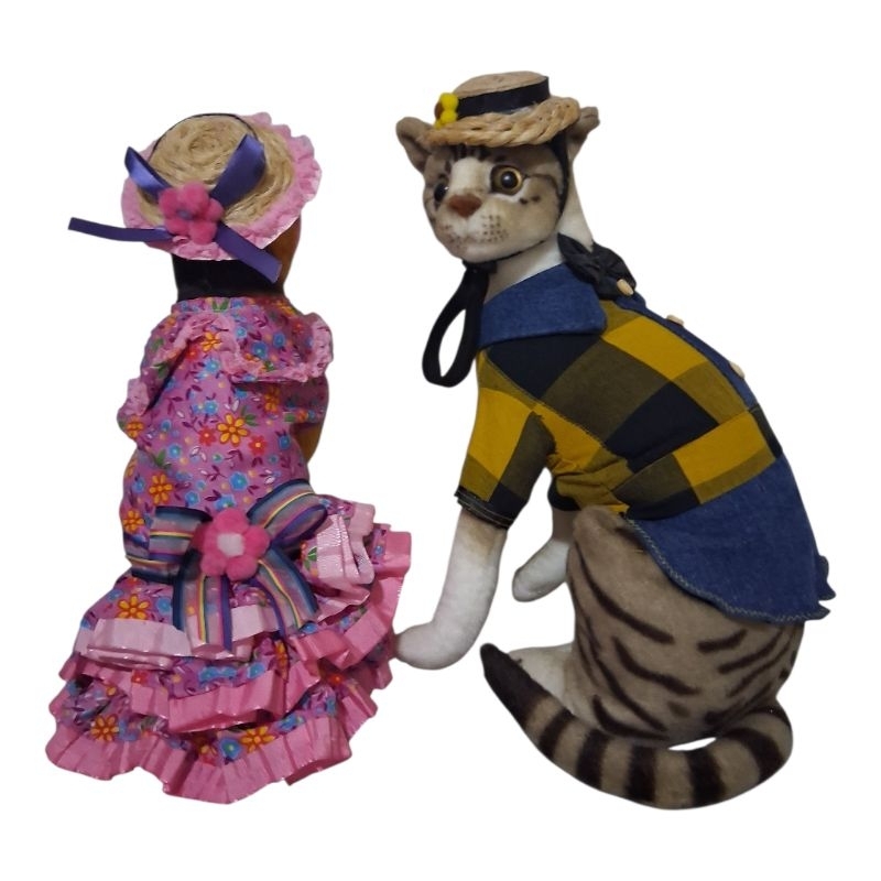 roupa vestido camisa jardineira xadrez festa junina com chapéu para animais de estimação pet cachorro gato macho é femia