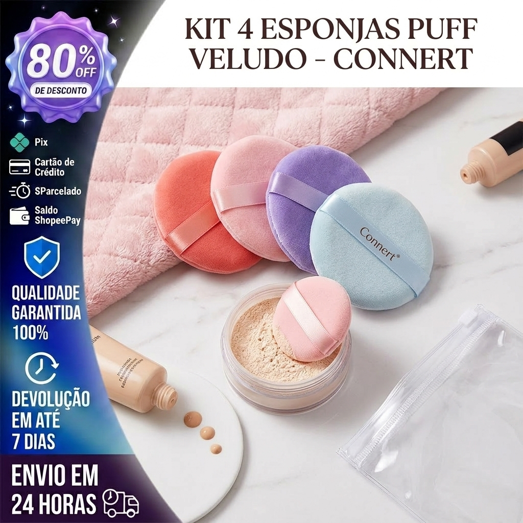 Kit 4 Esponjas Puff Para Maquiagem Connert Veludo Puff Para Base Em Pó