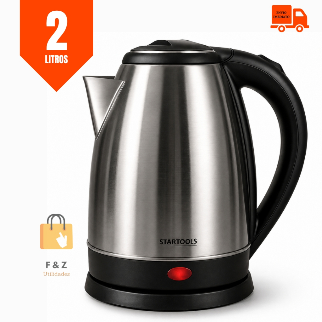 Chaleira Elétrica Inox 2 Litros Base 360° Desligamento Automático 110V Café Chá Água