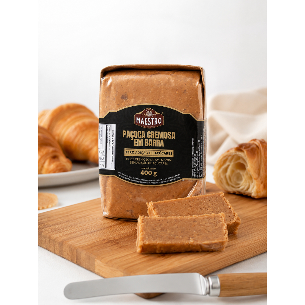 Doce Amendoim Paçoca Cremosa Zero Açúcar Sem Glúten Barra 400g Maestro