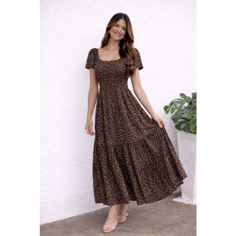 Vestido Longo feminina Viscolinho Ciganinha Floral Casual Manga curta Tendência Moda Evangélica