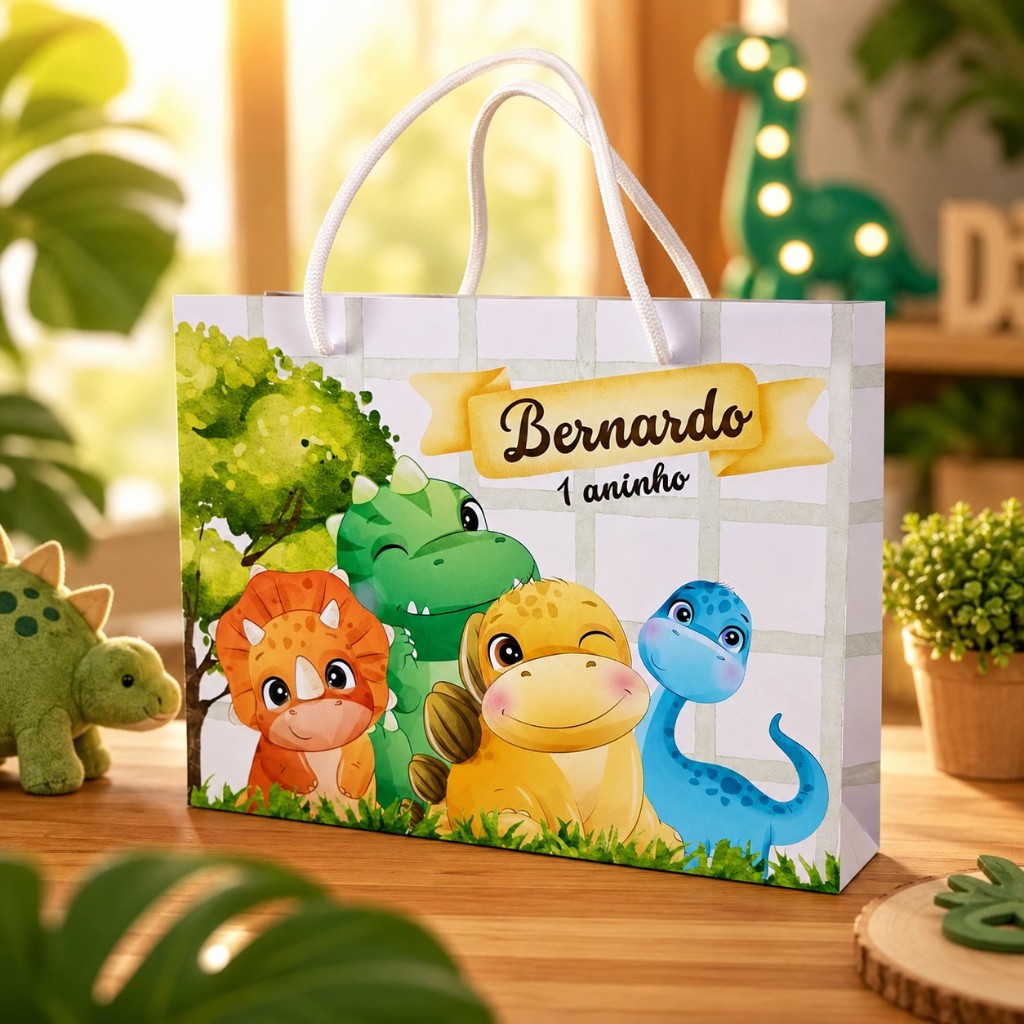 10 Sacolinhas Personalizadas Dinossauros– Lembrancinha Festa Infantil G (20x15x7)