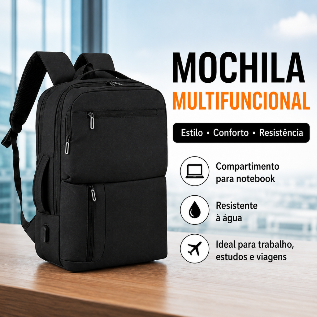 Mochila Feminina para Notebook USB Impermeável Escolar Trabalho Viagem Bolsa Reforçada e Resistente