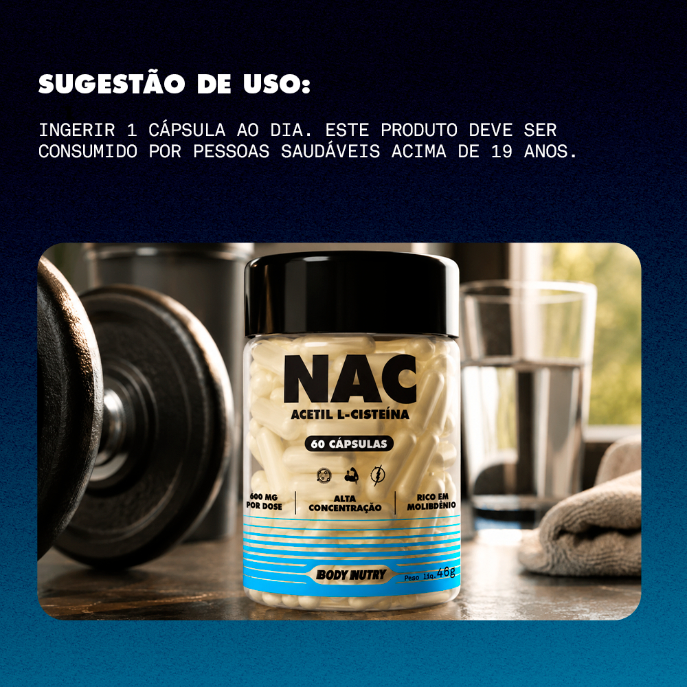 NAC 60 Cápsulas Saúde Respiratória N-Acetil Cisteina 600mg + Selênio e Molibdênio | 2 Meses de Uso