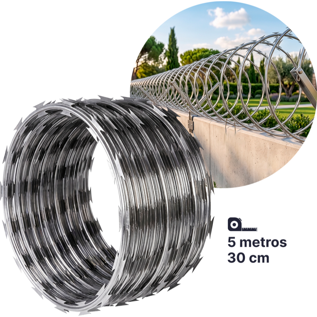 5 Metros Cerca Concertina Simples Galvanizada 30cm