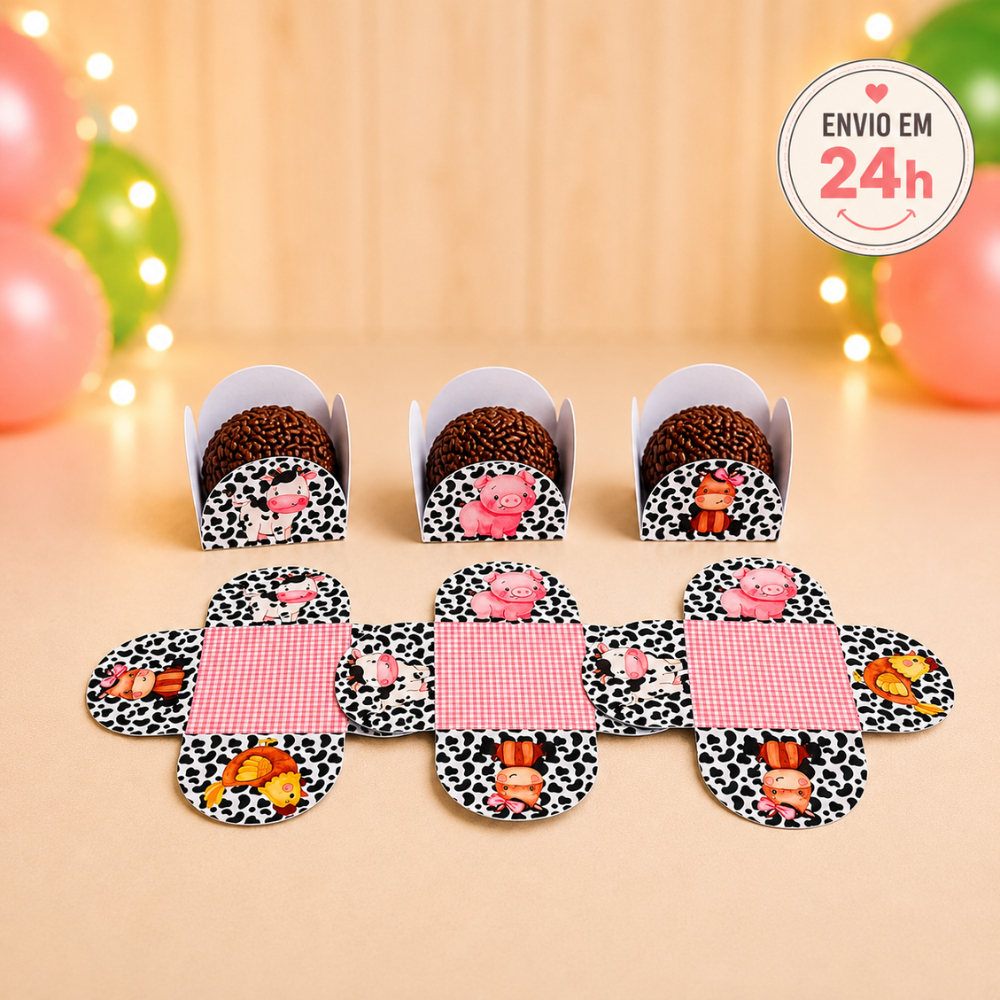 Forminha de Doces Fazendinha Rosa Personalizada no Tema /Lembrancinha de Festa /Aniversário